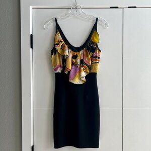 Backstage Made in Australia Ruffle Front Bodycon Dress S Black & Yellow